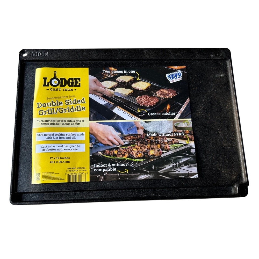 Lodge Black Seasoned Cast Iron Double Sided Grill Griddle 17x12 L17DRGCOS